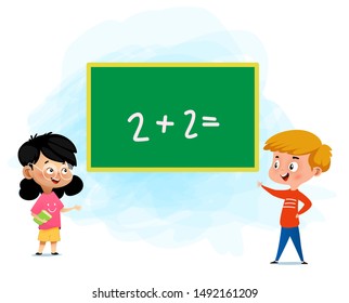 Vector Illustration Boy Stands Front Blackboard Stock Vector (Royalty ...