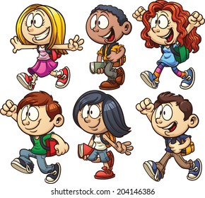 School kids. Vector clip art illustration with simple gradients. Each on a separate layer.