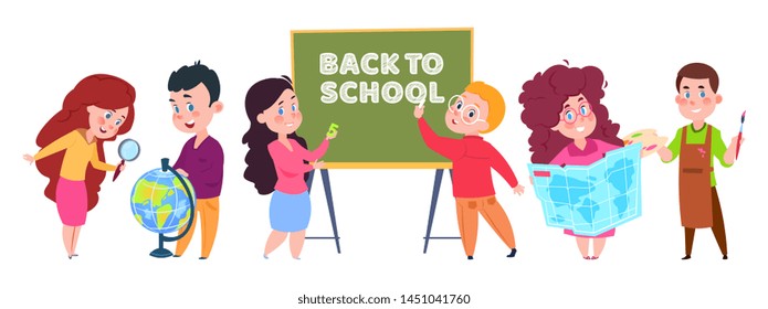 School kids vector. Students cartoon character isolated on white background. Back to school illustration. Girl and boy, student education with classmate
