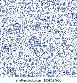 School, kindergarten with cute vector children. Dancing, singing, painting, online education. Creativity and imagination.