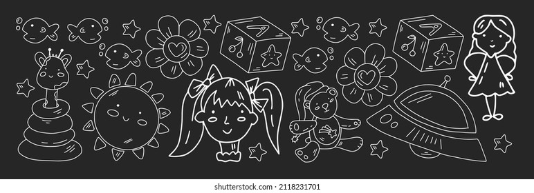 School and kindergarten vector pattern with little children. Girl and boys play and study