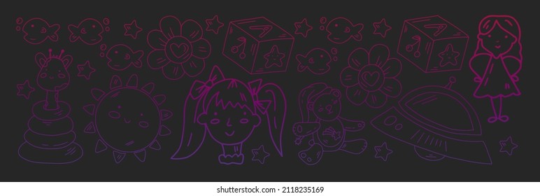 School and kindergarten vector pattern with little children. Girl and boys play and study