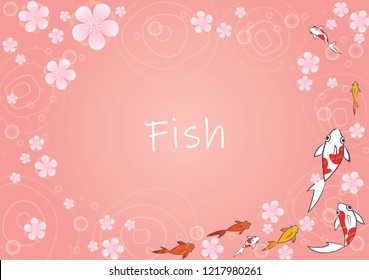 School of koi fish swimming with cherry blossom drop on water vector background for decoration on Chinese new year festival, Hanami festival  or another events.