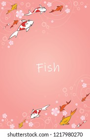 School of koi fish swimming with cherry blossom drop on water vector background for decoration on Chinese new year festival, Hanami festival  or another events.