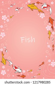 School of koi fish swimming with cherry blossom drop on water vector background for decoration on Chinese new year festival, Hanami festival  or another events.