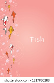 School of koi fish swimming with cherry blossom drop on water vector background for decoration on Chinese new year festival, Hanami festival  or another events.