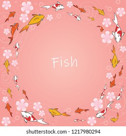 School of koi fish swimming with cherry blossom drop on water vector background for decoration on Chinese new year festival, Hanami festival  or another events.