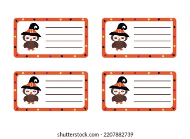 School label with Halloween design school label, name and address, tag, children's clothing sticker	