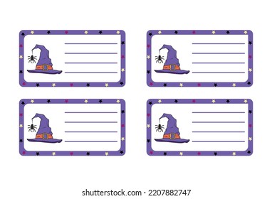 School label with Halloween design school label, name and address, tag, children's clothing sticker	