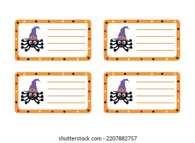 School label with Halloween design school label, name and address, tag, children's clothing sticker	