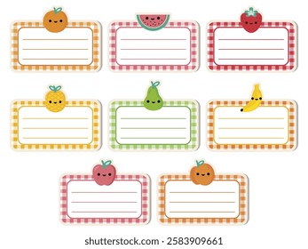 School Label sticker whit cute fruit and place for text