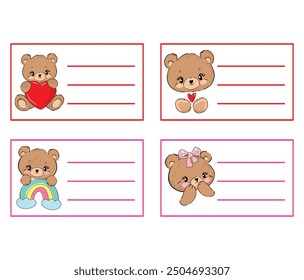 etiqueta de la escuela con diseño de oso de peluche, animal lindo dibujado a mano, nombre y Dirección, etiqueta, etiqueta para ropa infantil y etiquetas de nombre, pegatinas