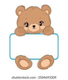 school label with teddy bear design, Hand drawn cute animal, Name and Address, Tag, Sticker for Child Clothes and Name tags, Stickers