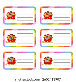 School labels for books and notebooks. Bright stickers. Rectangular label. Vector illustration.