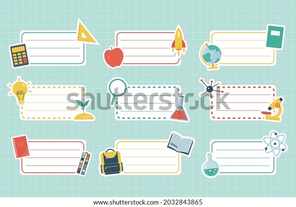 School Labels Set Stickers School Supplies Stock Vector (Royalty Free ...