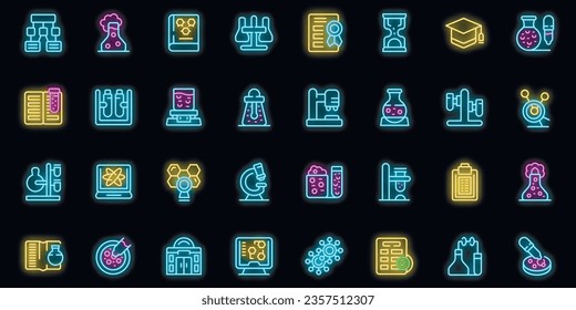 School laboratory icons set outline vector. Science study. Chemical lab neon color on black