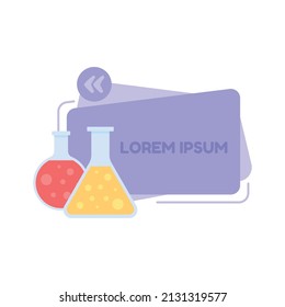 School laboratory test tubes quote textbox with flat object. Lab equipment. Speech bubble with creative cartoon illustration. Color quotation isolated on white background. Fredoka One font used