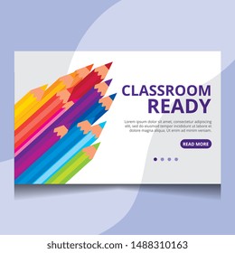 school landing page with colored pencils cartoon .vector illustration