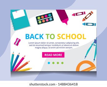 school landing page with school supplies frame. vector illustration