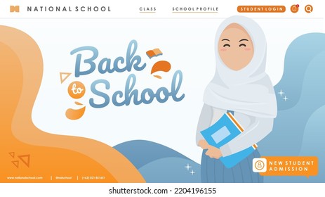 School Landing page website For Back to School With Hijab Female Muslim Students holding books 