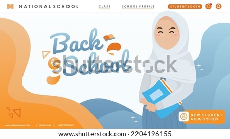 School Landing page website For Back to School With Hijab Female Muslim Students holding books 