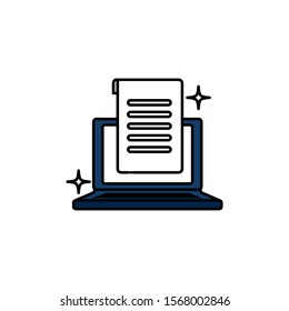 school laptop with document fill style icon vector illustration design