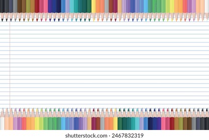 School Layout - Color Pencil Frame on Notebook Paper Background. Rectangle Shape.