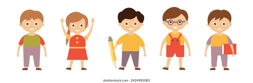 School Learning with Boy and Girl Pupil Standing Vector Set