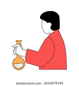 School learning concept with cartoon people in flat design for web. Student with test tube making chemical research in laboratory. Vector illustration for social media banner, marketing material.