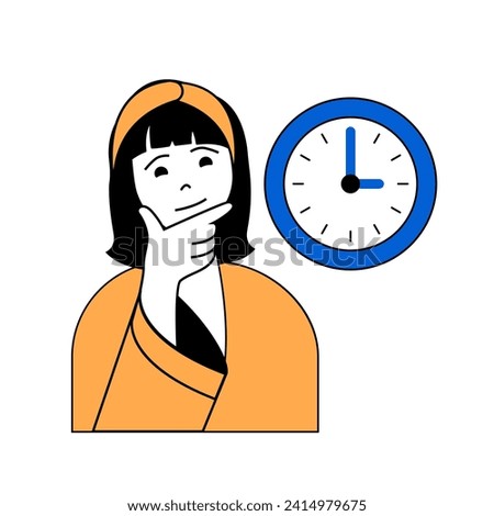 School learning concept with cartoon people in flat design for web. Teacher waiting pupils at first lesson in classroom to time. Vector illustration for social media banner, marketing material.