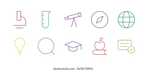 Schule und Lernraum Icon Set Flatfarbig Vollständig Linie Fett Linie Vektor Sammlung