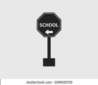 School in Left Sign of Highway with gray Background.