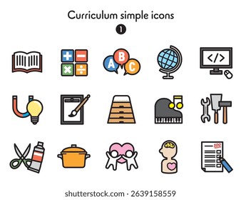 School lesson curriculum icon collection