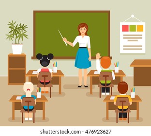 School Lesson Teacher Blackboard Classroom Children Stock Vector ...