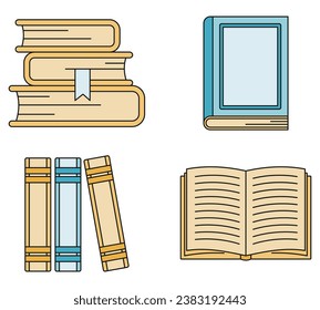 School library books icon set. Outline set of school library books vector icons thin line color flat on white