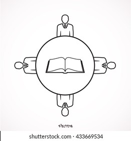 School Library Classmates Students Teamwork Learning Book Vector Icon