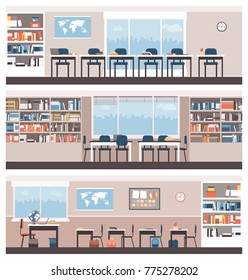 School and library interiors: education and learning concept