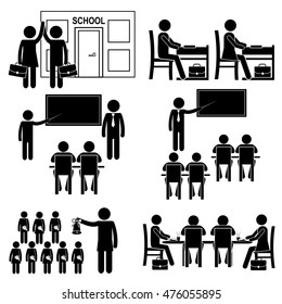 School Life and Education Process. Stick Figure Vector Pictogram Icon