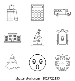 School life icons set. Outline set of 9 school life vector icons for web isolated on white background