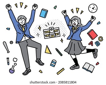  School life, illustrations for the new semester.Passing, club activities, studying, high school, celebrations.