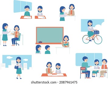 School life vector illustration set