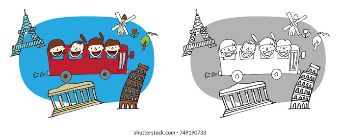 School life.Educational Travel.Travel from school to Europe.