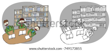 School life.School Library.Study with friends at the library.