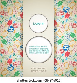 School light background with paper circles place for text and colorful icons pattern vector illustration