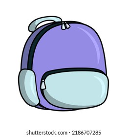 School lilac bag, backpack for a student, vector illustration in cartoon style on a white background