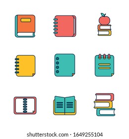 School line fill style icon set design, Eduaction class lesson knowledge preschooler study learning classroom and primary theme Vector illustration