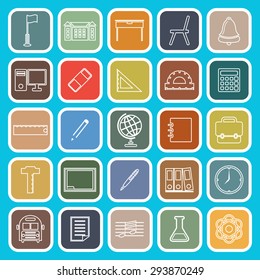 School line flat icons on blue background, stock vector