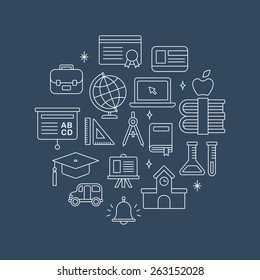 School line icon circle set