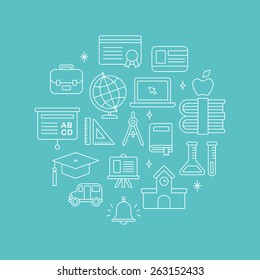 School line icon circle set
