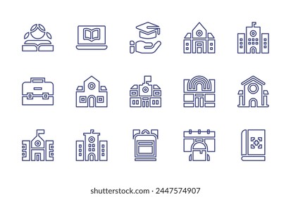 School line icon set. Editable stroke. Vector illustration. Containing online learning, student, school, education, briefcase, book, high school, bag, back to school, kindergarden.